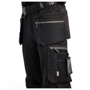 Close-up of the left zip pocket on Blaklader 15991860 Black Craftsman Work Trousers, detailing pocket size and reinforcement.