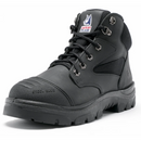 Black high-top safety boot with Steel Blue logo on a white background