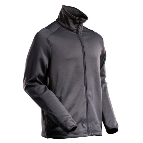 A black Mascot fleece jumper with a high collar, zipper fastening, front pockets, and elastic band at cuffs and waist. Part of the MASCOT® CUSTOMIZED Workwear Range at Kustom Workwear.