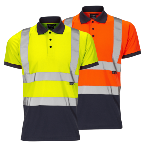 Supertouch hi‑vis T‑shirts and polo shirts at Kustom Workwear, featuring lightweight high visibility work tops with reflective tape, displayed on a white background.