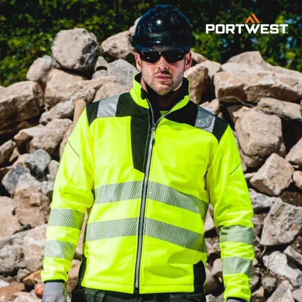 Portwest Hi-Vis Jackets Ireland - hi-vis softshell jacket worn on site