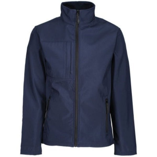 Front view of the Regatta Octagon II Softshell Jacket TRA688 in navy showing full zip, chest pocket and wind resistant construction.