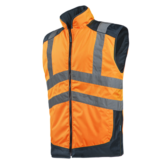 Orange Sioen safety vest with reflective stripes on a white background.