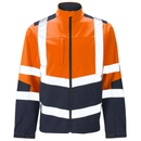 Orange and navy safety jacket with reflective stripes on a white background.