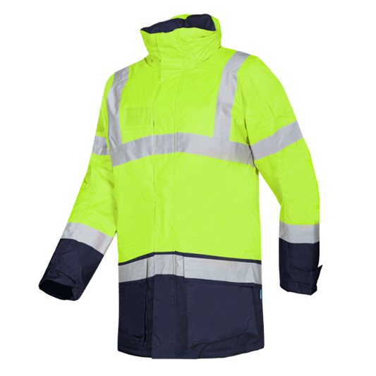 Sioen Lightflash Hi-Vis Winter Rain Jacket 313 with reflective stripes on a white background