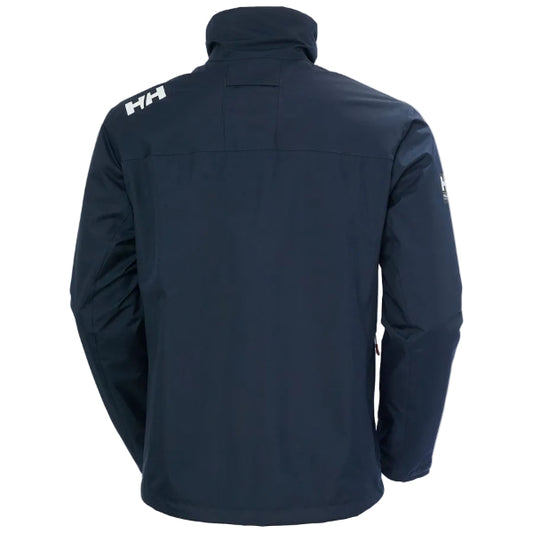 Navy blue jacket with a brand logo on the back against a white background.