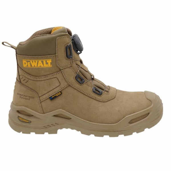 Tan DeWalt work boot on a white background. Available at Kustom Workwear.