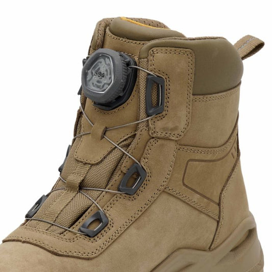 Tan safety DeWalt boot with a visible brand logo on a white background. Available at Kustom Workwear.