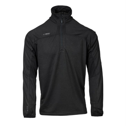 Black long-sleeve Apache Workwear pullover with a quarter-zip design on a white background. Available at Kustom Workwear.