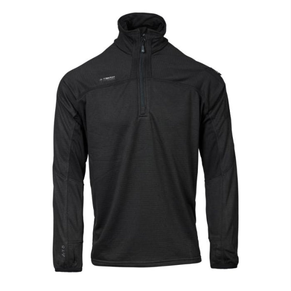 Black long-sleeve Apache Workwear pullover with a quarter-zip design on a white background. Available at Kustom Workwear.