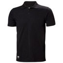 Black polo shirt with a brand logo on a white background