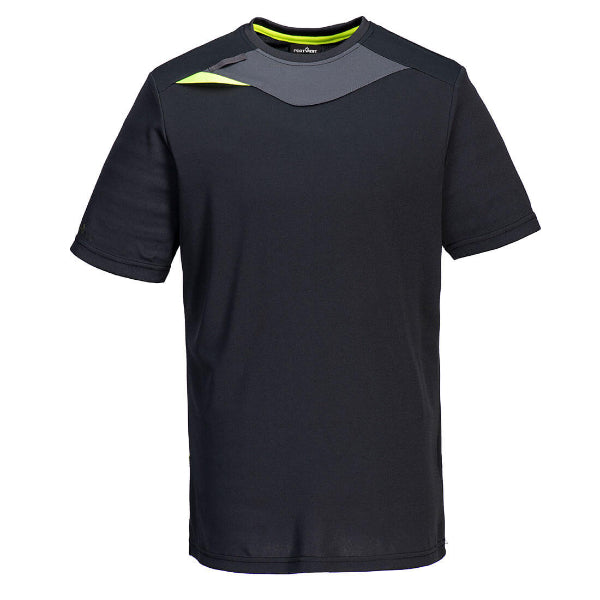 Black Portwest athletic t-shirt with gray accents on a white background. Available at Kustom Workwear Waterford.