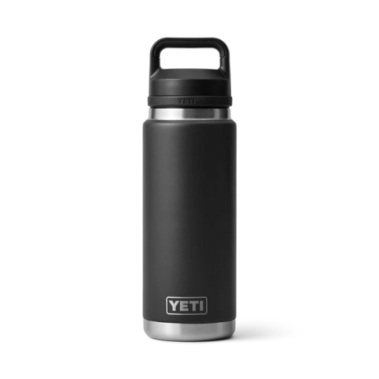 Black YETI water bottle on a white background. Shop Yet Drinkware at Kustom Workwear.
