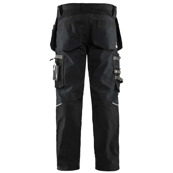 Back view of Blaklader 15991860 Black Craftsman Work Trousers, displaying rear pocket details and overall back fit. Black stretch trouser. Work Pants.