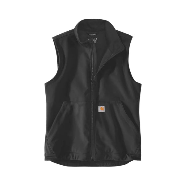 Black sleeveless Carhartt vest on a white background. Shop now at Kustom Workwear.