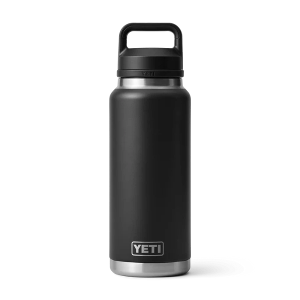 Black YETI water bottle on a white background. Available at Kustom Workwear.