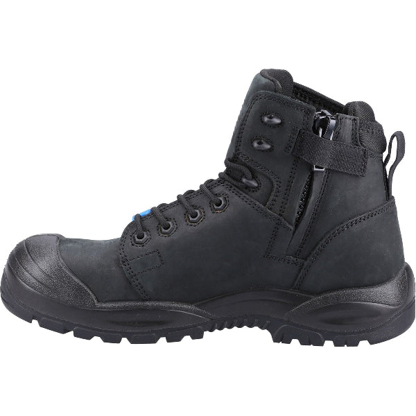 Protective leather boots by Hard Yakka. View of arch support and zip on instep.
