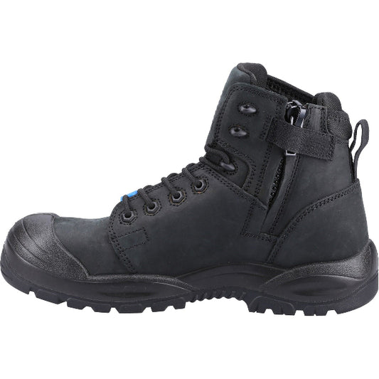 Protective leather boots by Hard Yakka. View of arch support and zip on instep.