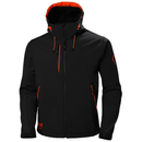 Black softshell jacket with orange accents on a white background