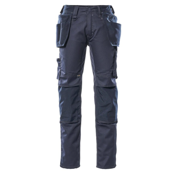 Front view of Mascot 17731 work trousers, displaying the full frontal design, including waistline, pockets, and prominent holster pocket details.