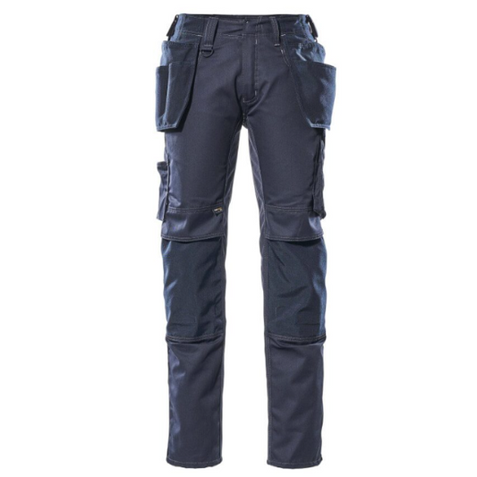 Front view of Mascot 17731 work trousers, displaying the full frontal design, including waistline, pockets, and prominent holster pocket details.