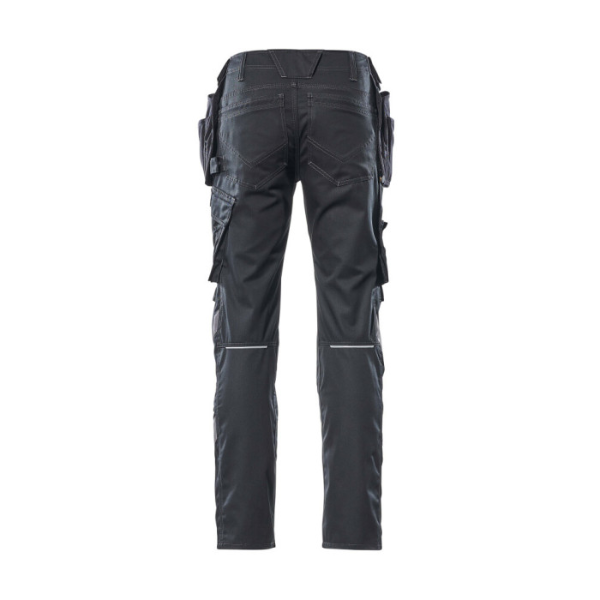 Mascot 17731 black work trousers with holster pockets. Back image of Mascot trousers in black, highlighting the design and holster pocket placement.