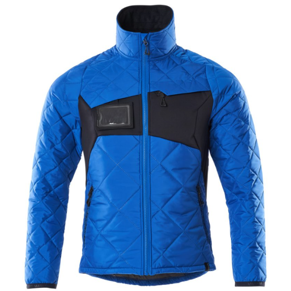 Blue and black Mascot quilted jacket on a white background. Available at Kustom Workwear.