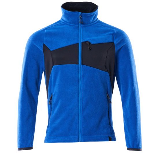 Blue and black Mascot fleece on a white background.