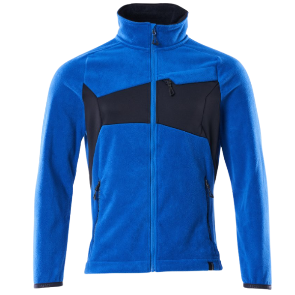 Blue and black Mascot fleece on a white background.