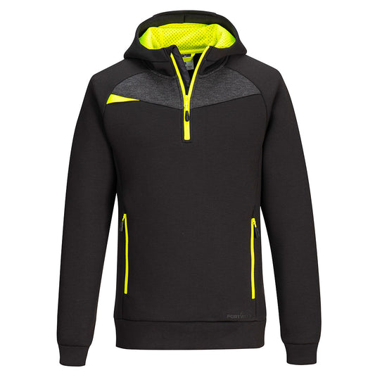 Portwest 1/4 Zip Hoodie DX467 DX4. The DX4 hoodie is made from polyester with elastane giving it 4 way stretch. It is perfect for working. The perfect weight fabric for keeping you warm in winter.