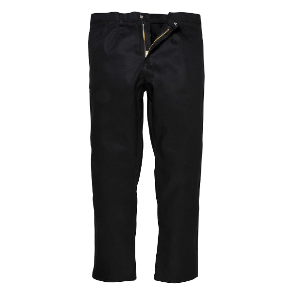 Portwest Bizweld Trousers BZ30. Black pants against a white background. Portwest Workwear Range.