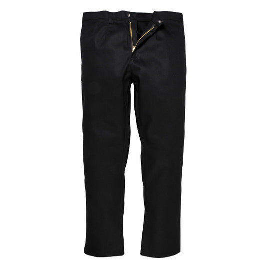 Portwest Bizweld Trousers BZ30. Black pants against a white background. Portwest Workwear Range.