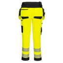 High Vis work pants. Yellow. Back profile. Portwest Workwear.