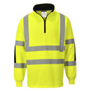 Portwest High-visibility yellow safety jacket with reflective stripes on a white background. His workwear sweatshirt.