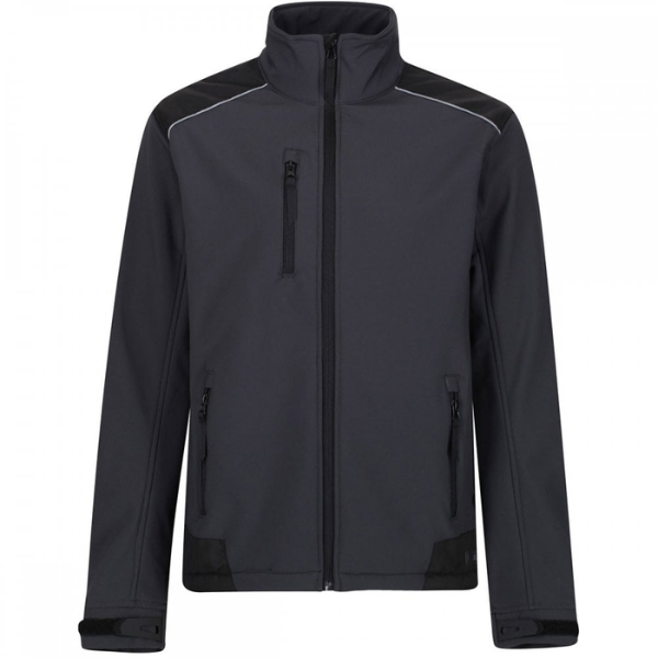 A Seal Grey Regatta TRA651 Sandstorm jacket with a zip guard, adjustable cuffs, and reflective trim. Part of the Kustom Workwear Outlet Sale.