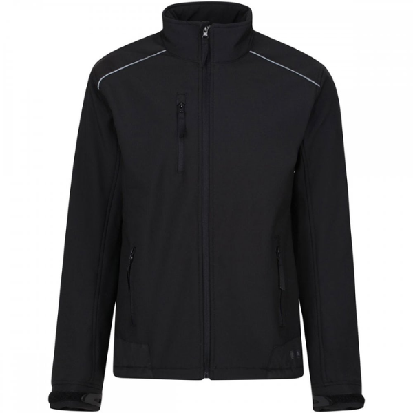 A black Regatta TRA651 Sandstorm jacket with a zip guard, adjustable cuffs, and reflective trim. Part of the Kustom Workwear Outlet Sale.