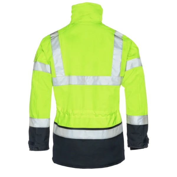 Sioen Lightflash Hi-Vis Winter Rain Jacket 313 with reflective stripes on a white background