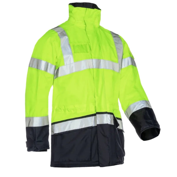 Sioen Lightflash Hi-Vis Winter Rain Jacket 313 with reflective stripes on a white background