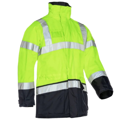 Sioen Lightflash Hi-Vis Winter Rain Jacket 313 with reflective stripes on a white background