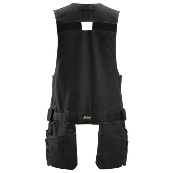 Black Snickers toolvest with multiple pockets on a white background. Available at Kustom Workwear.