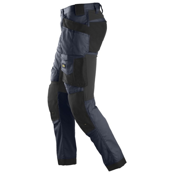 Close up view of the CORDURA® reinforced holster, ruler and cargo pockets on the left leg of Snickers AllroundWork Trousers.