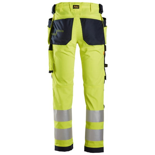 Green High Vis Work trousers. Snickers 6243 AW HV Stretch Trouser HP. Snickers Workwear work trousers supplied by Kustom Workwear Waterford.