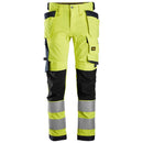 Green High Visibility Workwear. Snickers 6243 AW HV Stretch Trouser HP. Snickers Workwear work trousers supplied by Kustom Workwear Waterford.