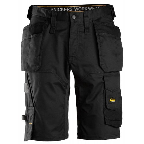 Snickers 6151 AllroundWork, Stretch Loose Fit Work Shorts Holster Pockets. Colour Black. Everyday stretch shorts with holster pockets and loose fit designed for maximum comfort and mobility during work in warm conditions. Snickers Workwear Range by Kustom Workwear