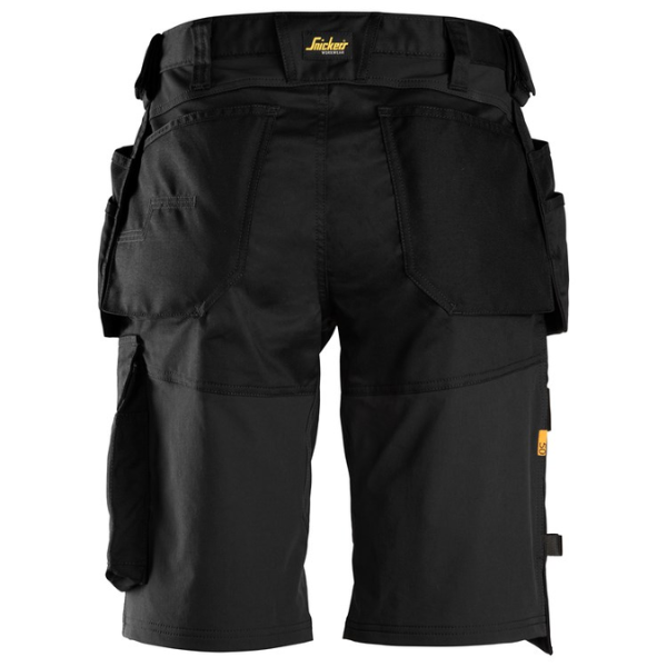 Snickers 6151 AllroundWork, Stretch Loose Fit Work Shorts Holster Pockets. Colour Black. Everyday stretch shorts with holster pockets and loose fit designed for maximum comfort and mobility during work in warm conditions. Snickers Workwear Range by Kustom Workwear