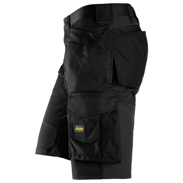 Snickers 6151 AllroundWork, Stretch Loose Fit Work Shorts Holster Pockets. Colour Black. Everyday stretch shorts with holster pockets and loose fit designed for maximum comfort and mobility during work in warm conditions. Snickers Workwear Range by Kustom Workwear