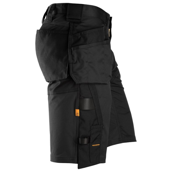 Snickers 6151 AllroundWork, Stretch Loose Fit Work Shorts Holster Pockets. Colour Black. Everyday stretch shorts with holster pockets and loose fit designed for maximum comfort and mobility during work in warm conditions. Snickers Workwear Range by Kustom Workwear