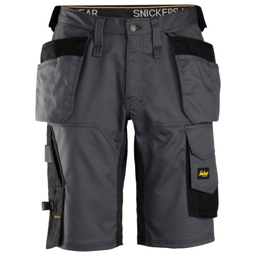 Snickers - 6151 AllroundWork, Stretch Loose Fit Work Shorts Holster Pockets. Colour Grey. Everyday stretch shorts with holster pockets and loose fit designed for maximum comfort and mobility during work in warm conditions. Snickers Workwear Range by Kustom Workwear