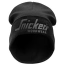 Snickers 9047 Logo Beanie. Warm and comfortable hat made for everyday use in cold conditions. Comes with an embroidered Snickers Workwear logo at front. Black.