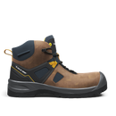 Solid Gear Mid safety boot with brown nubuck leather and CORDURA fabric, featuring a fiberglass toe cap and slip-resistant sole. 